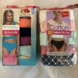 NWT 16-Pack Women's Cotton Hi-Cuts (6 Fruit of the Loom + 10 Hanes) Size 8/XL